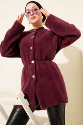 Beli Lastikli Sakallı Yumoş Hırka Mürdüm