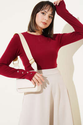 Bileği Metal Düğmeli Body Bordo - SAS