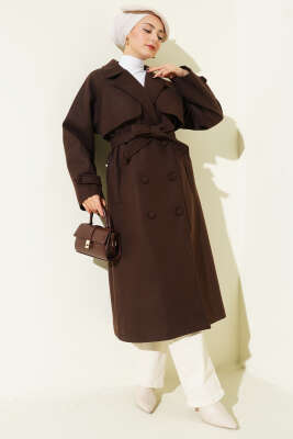 Bilek Apoletli Parçalı Kaşe Kaban Acı Kahve - VAV TEKSTİL