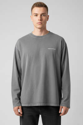 Bisiklet Yaka Baskılı Sweatshirt Gri - 2512