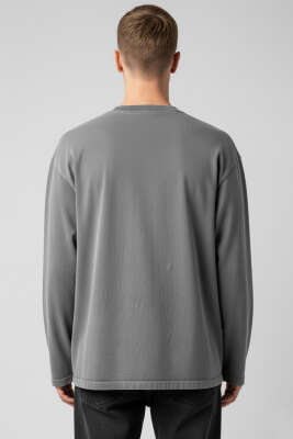 Bisiklet Yaka Baskılı Sweatshirt Gri - Erkek Sweatshirt