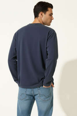 Bisiklet Yaka Baskılı Sweatshirt Lacivert - Erkek Sweatshirt