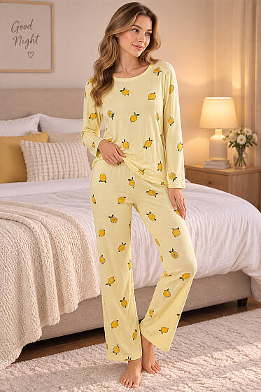 Bisiklet Yaka Desenli Pijama Takımı Asorti 10 - Pijama