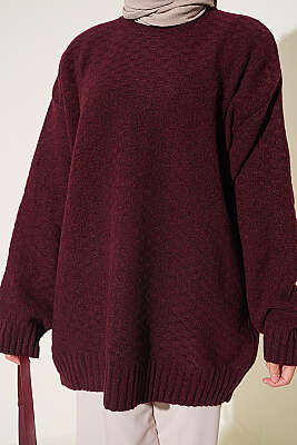 Bisiklet Yaka Ribanalı Triko Tunik Bordo - Tunik