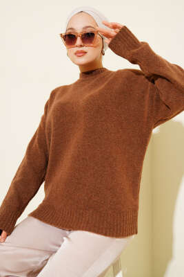 Bisiklet Yaka Yumoş Triko Kazak Latte