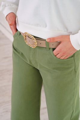 Bol Paça Cep Detaylı Haki Pantolon - Pantolon