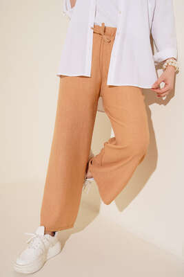 Bol Paça Keten Pantolon Camel 