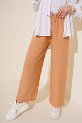 Bol Paça Keten Pantolon Camel - Pantolon