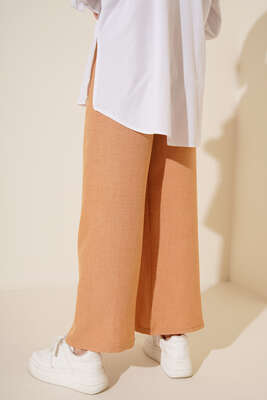 Bol Paça Keten Pantolon Camel - Pantolon