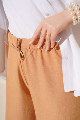 Bol Paça Keten Pantolon Camel - Pantolon