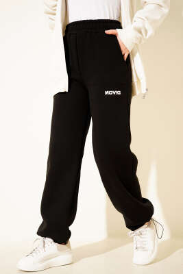 Bol Paça Lastikli Üç İplikli Pantolon Siyah - DİVON