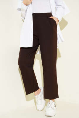 Boru Paçalı Düğmeli Dabıl Pantolon Kahve