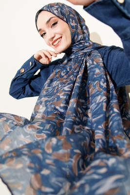 Botanik Desen Demore Şal Lacivert