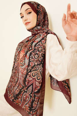 Boteh Desen Şal Bordo 