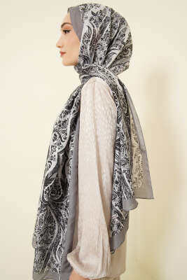Boteh Desen Şal Gri - Başörtüsü