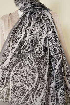 Boteh Desen Şal Gri - Başörtüsü