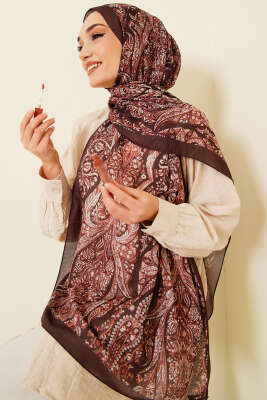 Boteh Desen Şal Kahve 