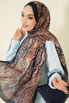 Boteh Desen Şal Lacivert 