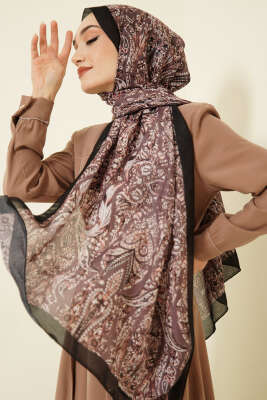 Boteh Desen Şal Siyah Vizon 