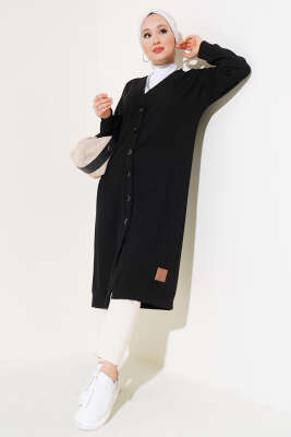 Boy Düğmeli Fitilli Uzun Hırka Siyah - TEGOE