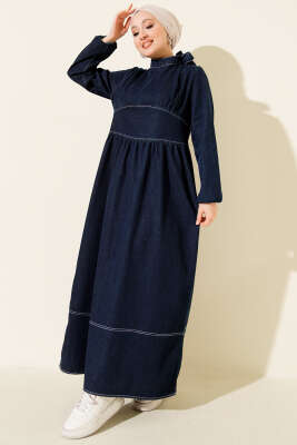 Boyun Bağlamalı Kot Elbise Lacivert - ASME