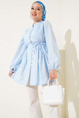 Brit Düğmeli Nervürlü Tunik Bebe Mavi 