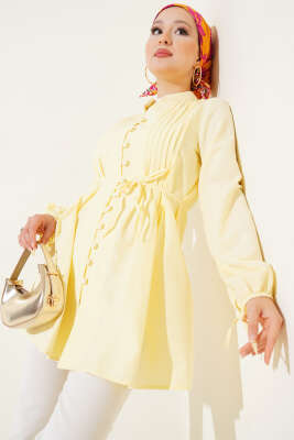 Brit Düğmeli Nervürlü Tunik Sarı 