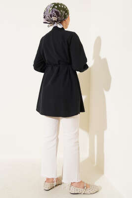 Brit Düğmeli Nervürlü Tunik Siyah - Tunik