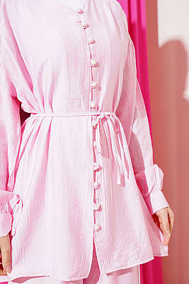 Brit Düğmeli V Yaka İkili Takım Pembe - 700-1000 TL Ürünler