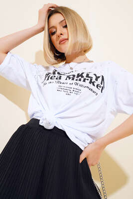  Broklyn Baskılı T-shirt Beyaz 
