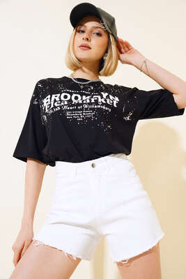  Broklyn Baskılı T-shirt Siyah - Yeni Giyim