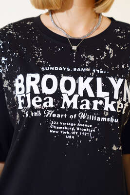  Broklyn Baskılı T-shirt Siyah - Yeni Giyim