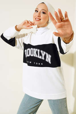 Brooklyn New York Baskılı Tunik Beyaz 