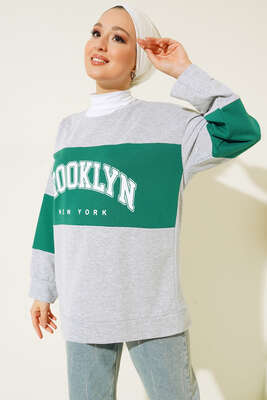 Brooklyn New York Baskılı Tunik Gri 