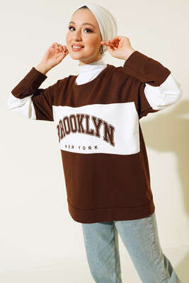 Brooklyn New York Baskılı Tunik Kahve 
