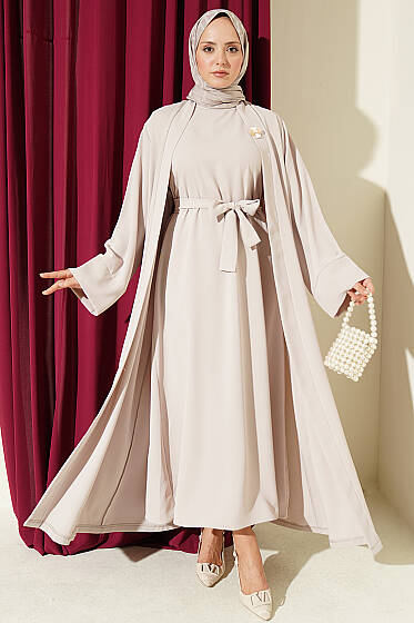 Broş Aksesuarlı Abaya Takım Taş - İkili Takım