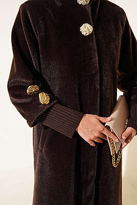 Broş Detaylı Goldfox Kaban Acı Kahve - Kaban