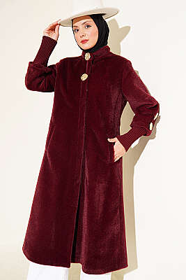 Broş Detaylı Goldfox Kaban Bordo - Kaban