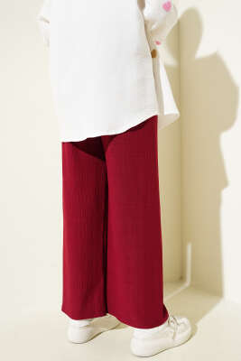 Bürümcüklü Bel Lastikli Pantolon Bordo - Pantolon