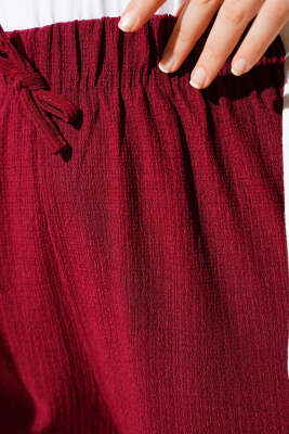 Bürümcüklü Bel Lastikli Pantolon Bordo - Pantolon