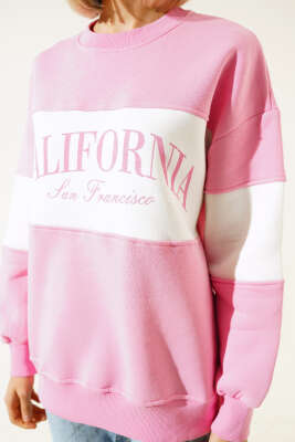 California Baskılı Üç İplik Sweatshirt Pembe - Kadın Giyim Modelleri