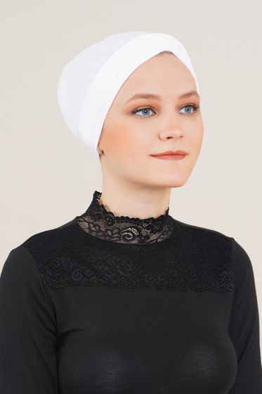Çapraz Bantlı Beyaz Bone - Black&White