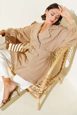 Çapraz Fermuarlı Kemerli Ceket Camel - 700-1000 TL Ürünler