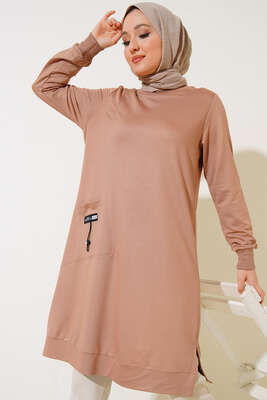 Cep Arma Detaylı Basic Tunik Bej - Tunik