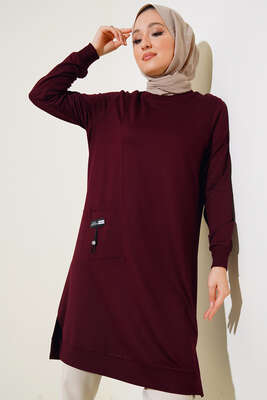 Cep Arma Detaylı Basic Tunik Bordo 