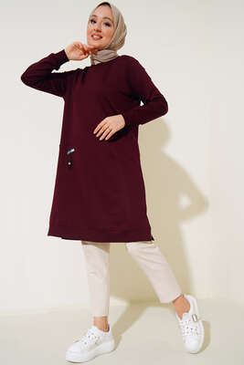 Cep Arma Detaylı Basic Tunik Bordo - Tunik