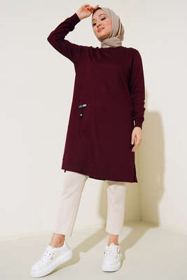 Cep Arma Detaylı Basic Tunik Bordo - Tunik