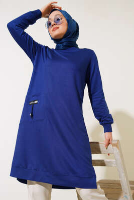 Cep Arma Detaylı Basic Tunik İndigo 