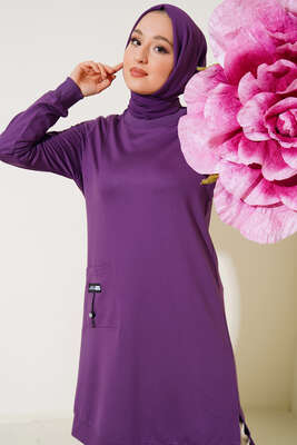 Cep Arma Detaylı Basic Tunik Mor - Tunik