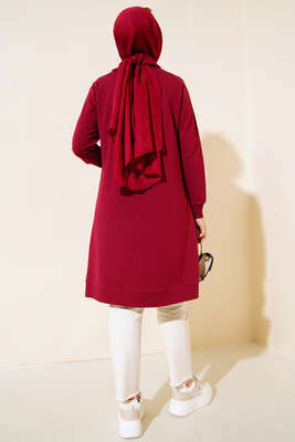Cep Detaylı Taşlı Tunik Bordo - Tunik